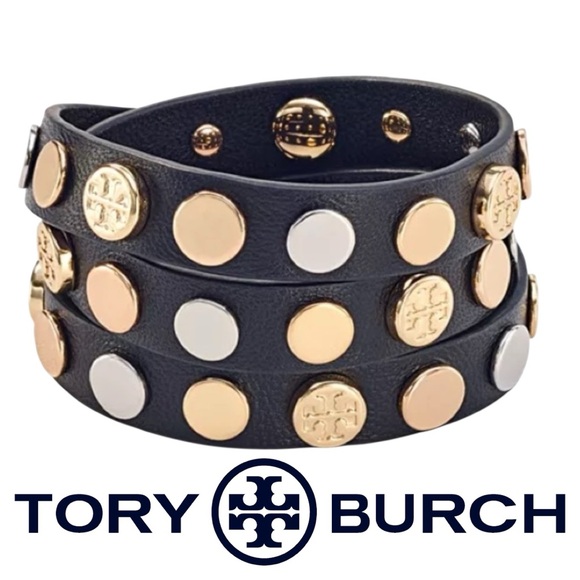 Tory Burch Jewelry - Tory Burch $150 wrap bracelet Black and Gold Studded
